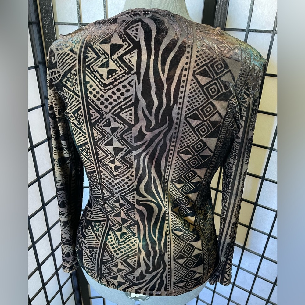 Vintage Unique Chagall Velvet Burnout Brown/Teal Top - Picture 5 of 10